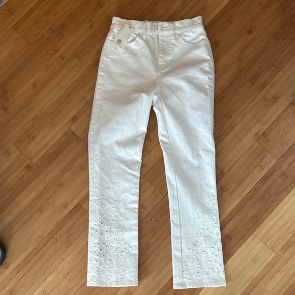 Tory Burch Keira White Embroidered Jeans - Picture 1 of 13
